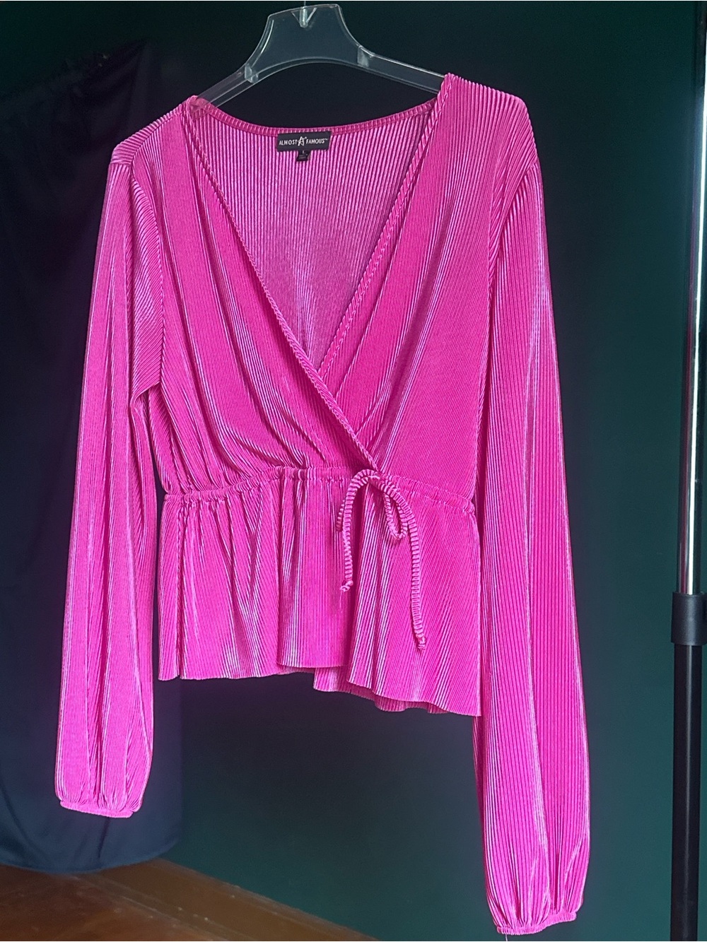 Almost Famous Hot Pink Wrap Peplum Blouse
